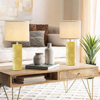 25.25" Ceramic Lamps Set of 2 for Living Room, Bedroom, Yellow Flower Table Lamps Set of 2 for Buffet, Ceramic Bedroom Lamp for Nightstand, Farmhouse Lamp for Console Table, Credenza