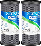 PUREPLUS 5 Micron 10" x 4.5" Whole House CTO Coconut Shell Activated Carbon Water Filter Replacement Cartridge for Dupont WFHDC8001, CB-BB-10, GE FXHTC, GXWH40L, GXWH35F, GNWH38S, CTO10BB, 2PACK