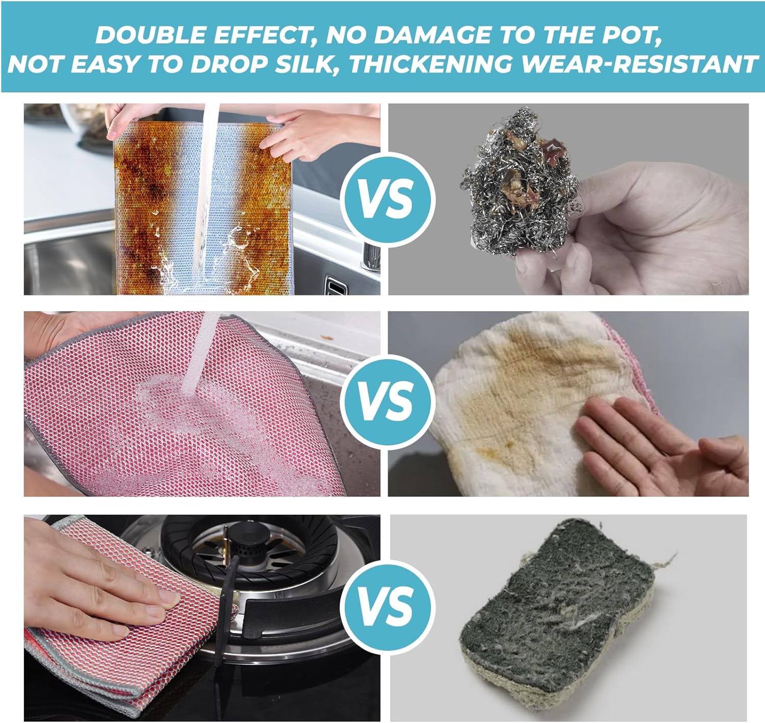 10PCS Non-Scratch Multipurpose Steel Wire Dishcloths - Reusable Quick-Dry Odor-Free Scrub Cloths for Dishes, Kitchen Cleaning Cloths for Cookware, Sinks, Stove Tops(9.84X9.84)