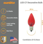 Sunlite 80702 LED C7 Holiday Decorative Light Bulb, 0.4 Watts, E12 Candelabra Base, Faceted Christmas-Lights; Nightlight, Red 6 Count