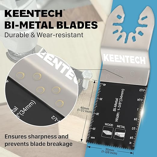 KEENTECH 50PCS Bi-Metal Oscillating Tool Blade for Wood & Metal, General Purpose Multitool Blade for Wood Panel, Nails, Bolts, Screw, Drywall, Quick Release Oscillating Saw Blade for Fine Finish