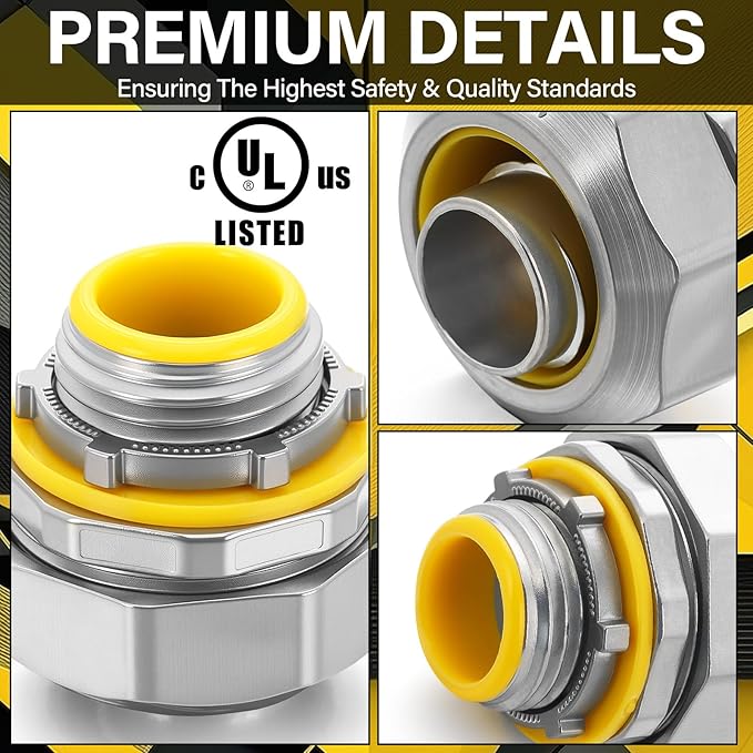 Gisafai 5 pcs Liquid Tight Connector Straight Insulated Zinc Die Cast Metal Tight Electrical Conduit Fittings for 1/2 inch Flexible and Type B Flexible