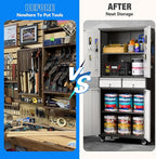 Metal Garage Storage Cabinet with 2 Drawers and 2 Adjustable Shelves, Locking Rolling Tool Storage Cabinet with Wheels and Pegboard for Garage, Home, Black and Silvery