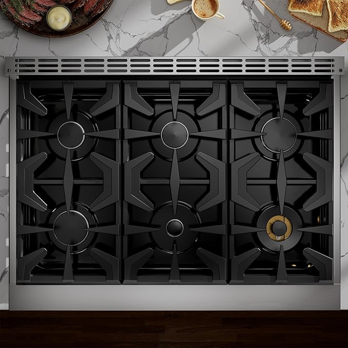 Empava 36 Inch Professional Gas Range with Convection Oven, 6 Sealed Burners (103,000 BTU Total), Wok Burner, Telescopic Racks, Porcelain Cooktop, Stainless Steel Stove, ETL Certified