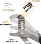 Olympia Tools 12-Inch Tongue and Groove Pliers, Straight Jaw Pliers with Cushion grip, 7 Jaw positions, 2.7" Jaw Capacity