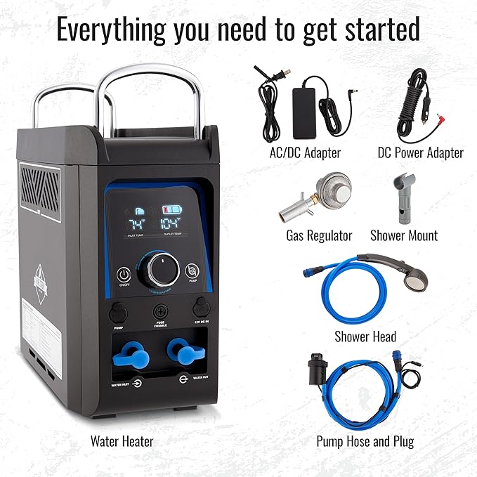 Hike Crew Propane Water Heater & Shower Pump | Rechargeable Portable Outdoor Water System w/Shower Head Attachment for Instant Hot Water While Camping, Hiking, Glamping & Vacationing
