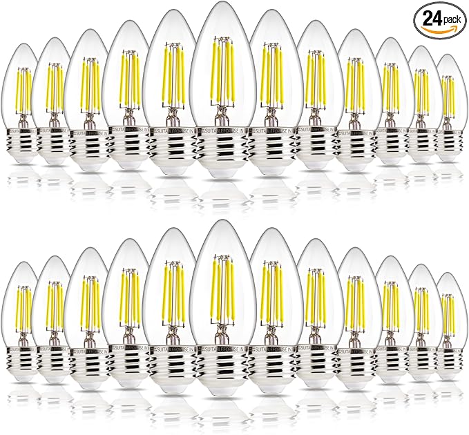 ALAMPEVER E26 LED Bulb 60 Watts, B11 Chandelier Light Bulbs, 5000K Daylight Candelabra LED Bulbs, 24 Pack Candle Light Bulbs