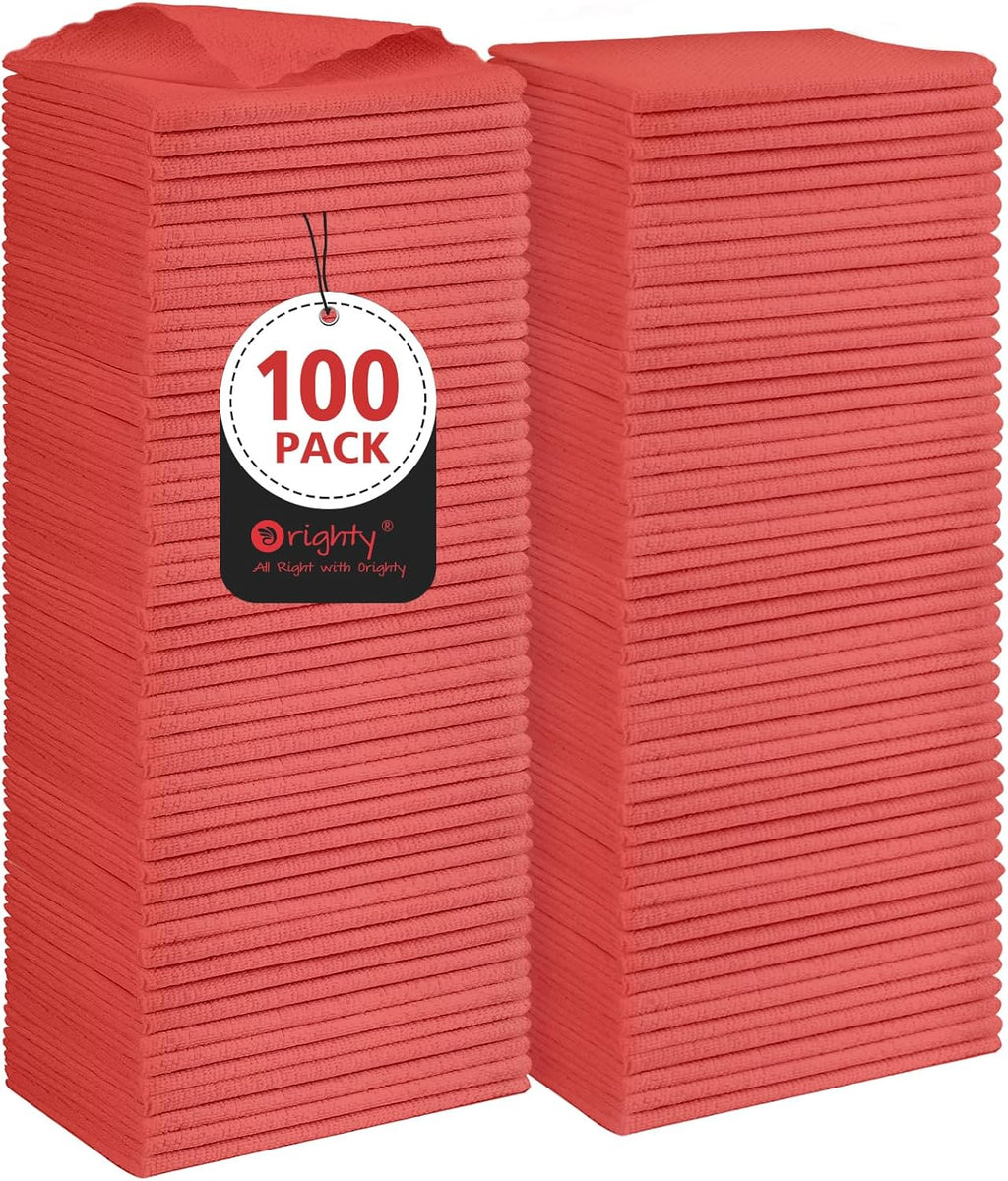 Orighty Cleaning Cloths, Shop Towels 100 Pack, Shop Rags Reusable, Microfiber Cleaning Rags Bulk for Cars, Multi-Purpose Lint Free Towels for Automotive, Mechanic, Kitchen, 11.5’’ x 11.5’’, Red