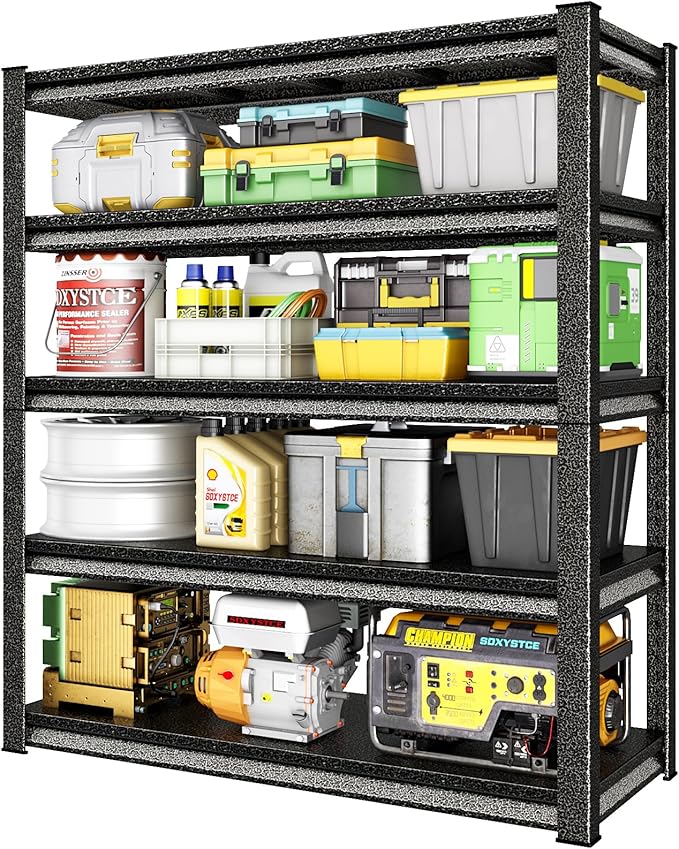 48" W Garage Shelving Heavy Duty, 3000LBS Loads Garage Storage Shelves Heavy Duty, 5-Tier Metal Shelving Units and Storage Racks, Industrial Utility Shelf,48" Wx24 Dx78 H, Silvery