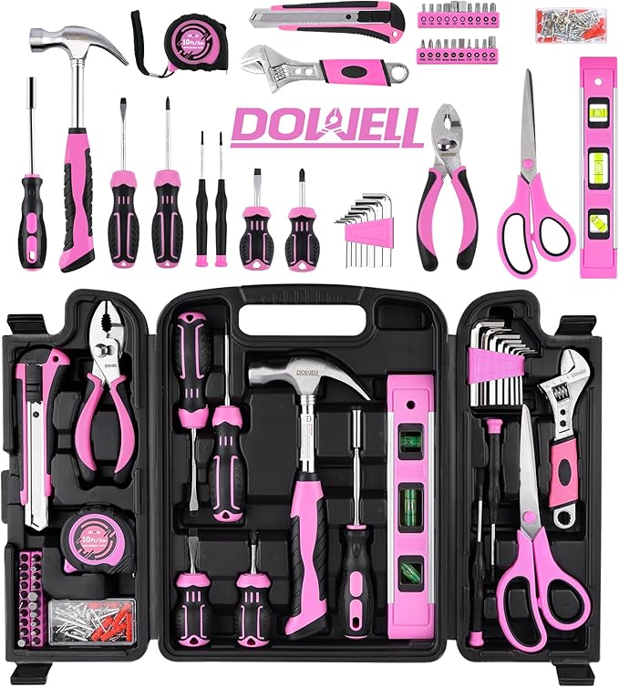DOWELL 123-Piece Pink Home Repair Tool Kit for Women & Girls - All-in-One DIY Toolkit with Ergonomic Handles, Durable Toolbox, Non-Slip Grips | Perfect Gift for Wives, Moms, Crafters