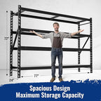 WORKPRO 8000LBS Storage Shelves, 77" Extra-Wide Garage Shelving, Heavy-Duty Metal Shelving Unit, Adjustable 4-Tier Garage Storage Rack for Warehouse, Basement,77" W X 24" D X 72" H, Black