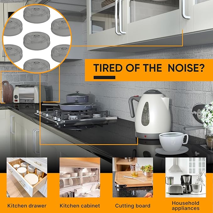 128 Self Adhesive Cabinet Door Bumpers – Sticky Grey Silicone Rubber Pads for Furniture Drawers, Kitchen Cabinets, Decor, Wall Protection – Vellax