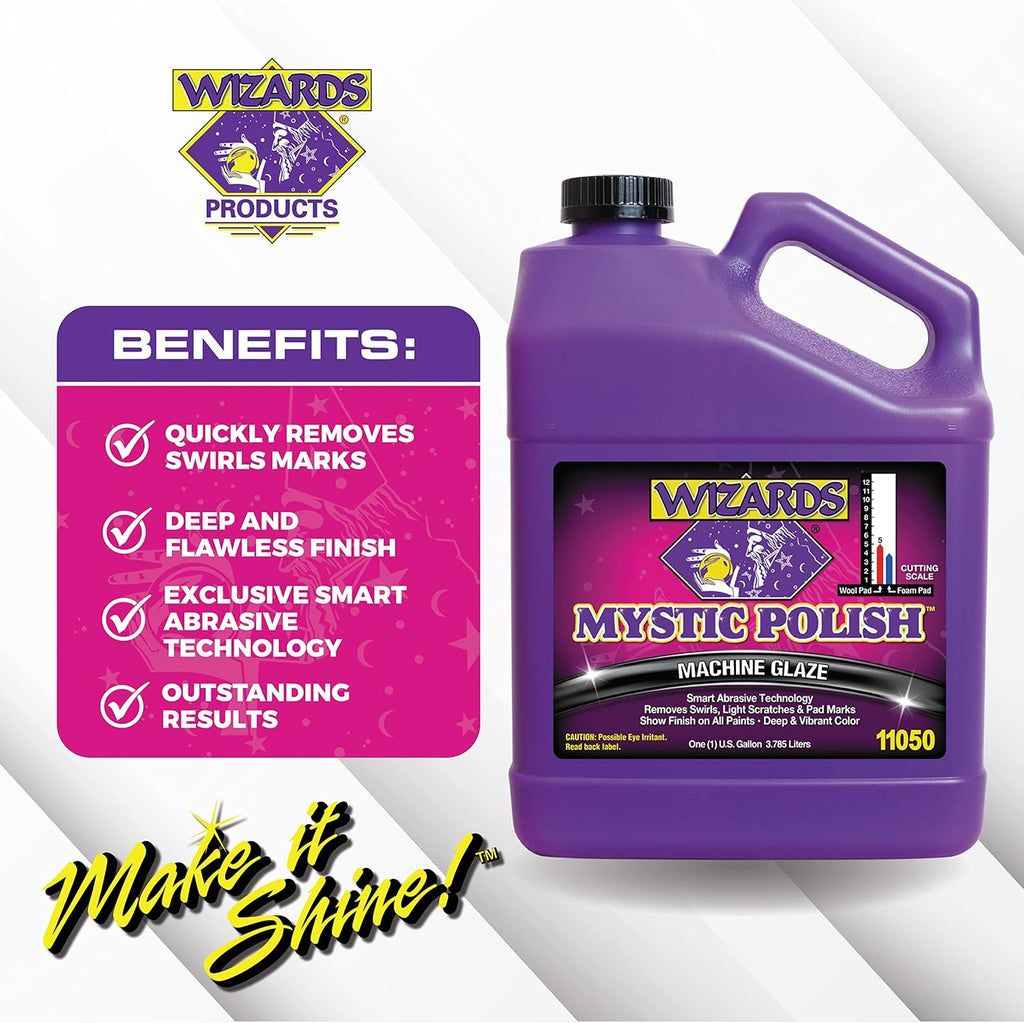 Wizards Mystic Polish Machine Glaze - Cutting Compound and Polish with Smart Abrasive Technology - Professional Car Scratch Remover - Water-Based Polishing Compound for Car Detailing Kit - 1 Gallon