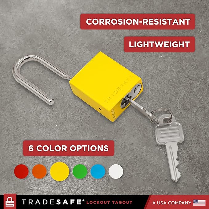 TRADESAFE Lockout Tagout Locks Set - 10 Yellow Aluminum Loto Locks, Lock Out Tag Out Padlocks Keyed Alike, 2 Keys Per Lockout Padlock, OSHA Compliant