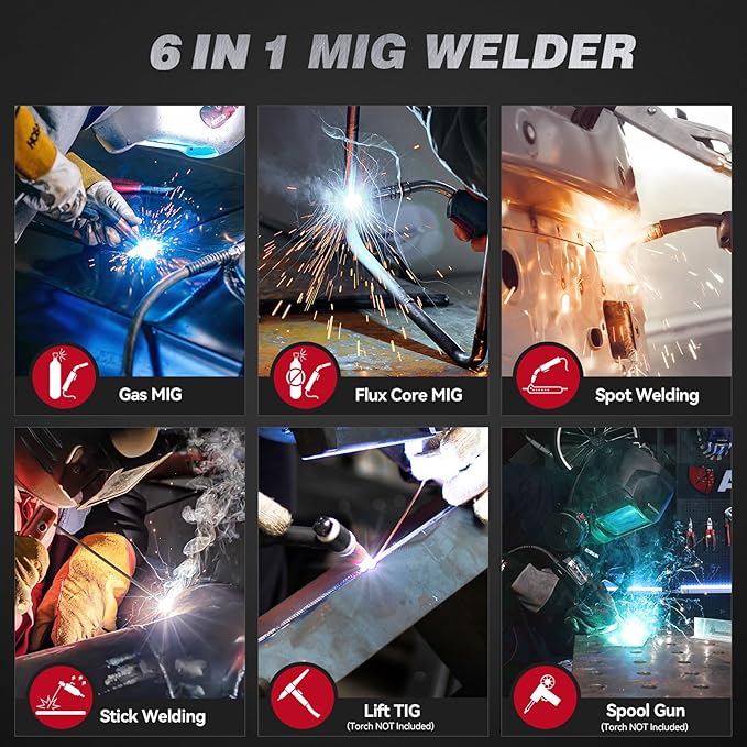 ARCCAPTAIN iControl MIG205 Pro MIG Welder 205A 120V 240V Gas MIG/Gasless Flux MIG/MMA Stick/Lift TIG/Spot Welding/Spool Gun Aluminum Welding Machine, 6 in 1 Professional Welder Machine, APP Control