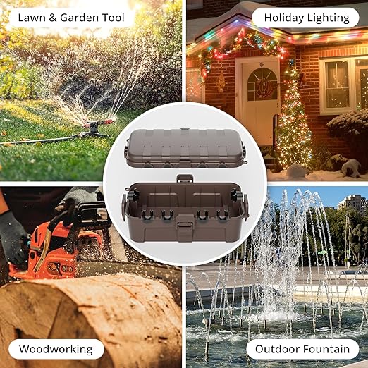 QUOBAS 2 Pack Outdoor Waterproof Electrical Box with 6 Cable Ports, IP54 Weatherproof Heavy-Duty Extension Cord Cover for Power Strips, Garden Power Tools, Holiday Lights, Brown
