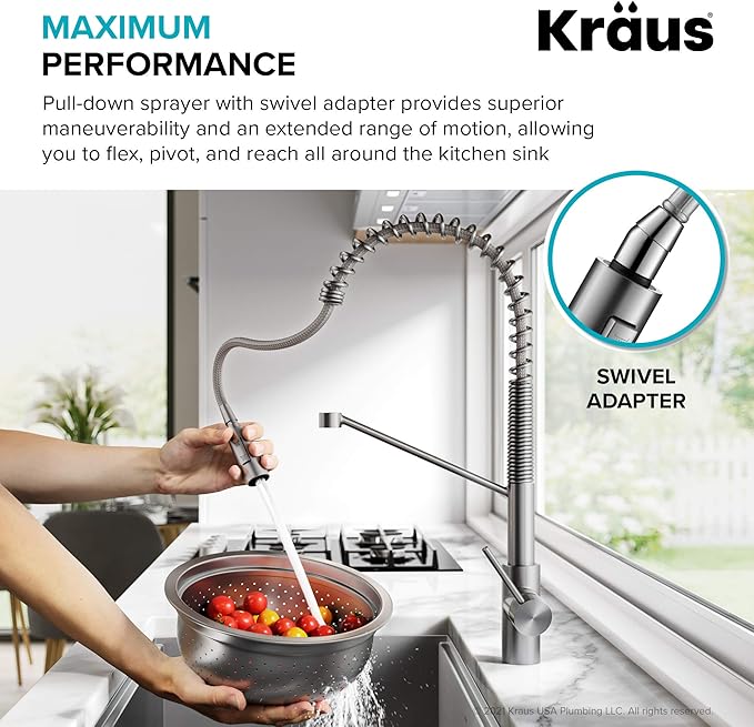 KRAUS Oletto Commercial Style Single Handle Pull Down Kitchen Faucet with QuickDock Top Mount Installation Assembly in Matte Black, KPF-2631MB