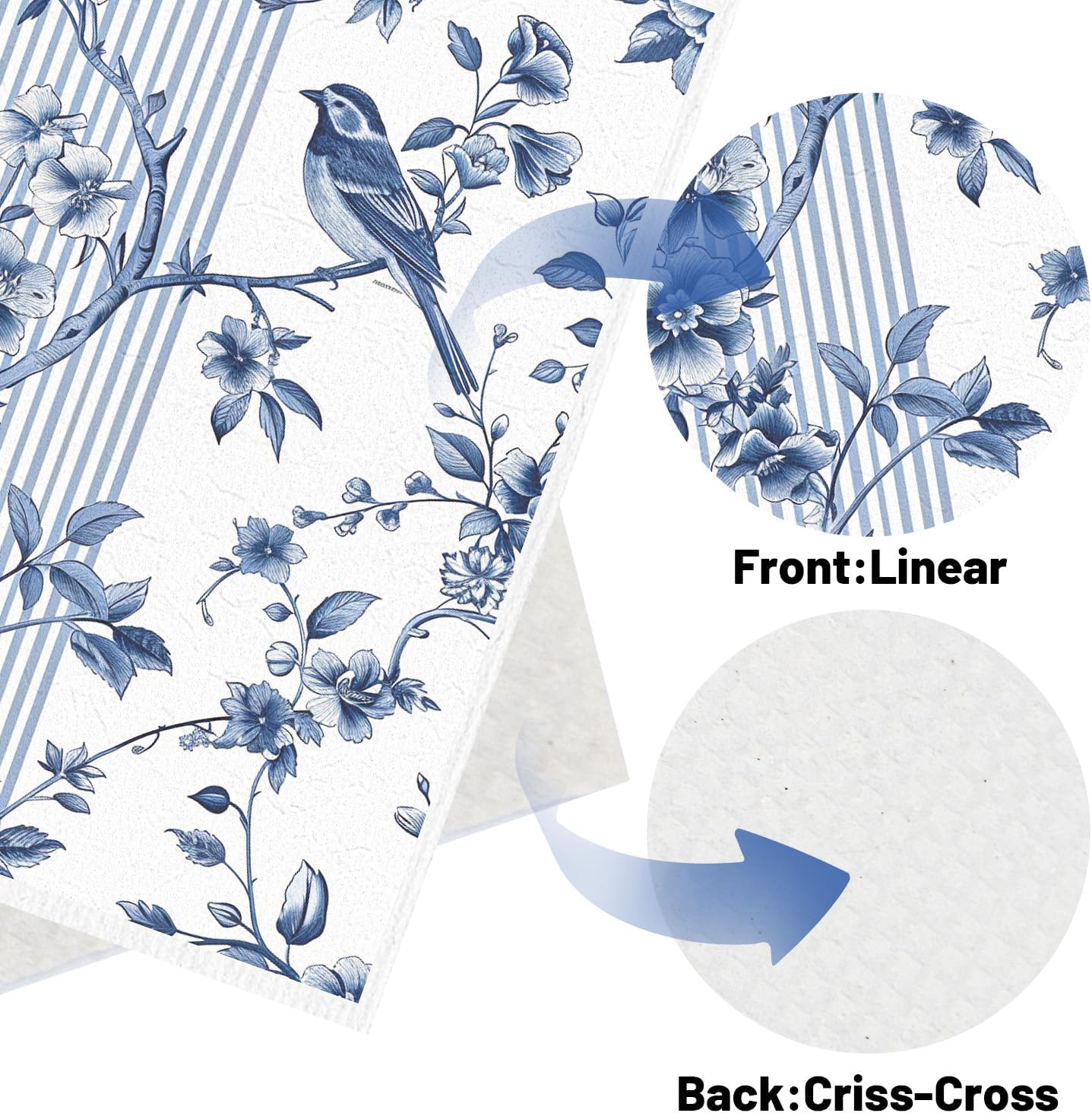 Blue Floral Swedish Dishcloths for Kitchen, 6 Pack Reusable Dish Paper Hand Towels Housewarming Gifts, Absorbent Dish Rags for Home Cooking Cleaning