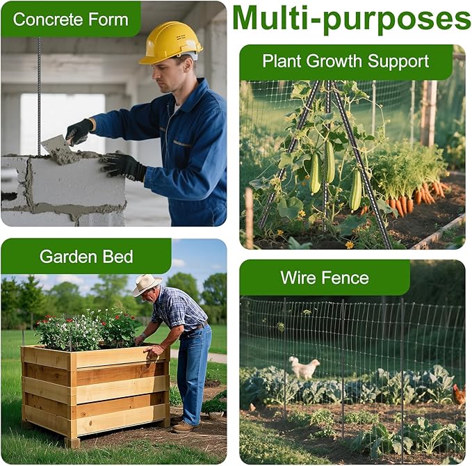 AAGUT 40" Rebar Stakes 20 pcs, Heavy Duty 1/2" Landscpe Timber Spikes Concrete Forming Stakes Straight Metal Garden Plant Stakes Anti Rust Black Coating