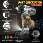Cordless Impact Wrench 1/2 inch Compatible with Dewalt Battery: 1700FT-LBS High Torque Impact Wrench Heavy Duty Tool - Brushless Electric Impact Gun Includes LED Work Light - Bare Tool Only