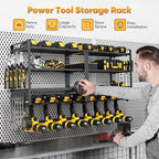 33" W Large Power Tool Organizer Wall Mount Loads 400 lbs, Heavy Duty 4-Tier 8 Drills Holder, Cordless Tool Storage Battery Shelf, Utility Racks for Garage Workshop Shed, Gifts for Men Husband