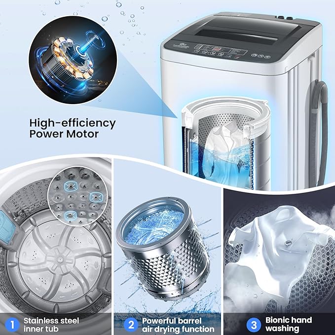 Nictemaw Portable Washing Machine 20Lbs, 2.8Cu.ft Full Automatic Portable Washer with 4 Water Levels 4 Wash Programs 3 Water Temp & Drain Pump, Compact Laundry Washer for Home, RV, Dorm