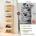 6-Tier shoe rack storage rack at the entrance of the wardrobe, sports shoe storage cabinet, foldable shoe cabinet with wheels, 3-sided transparent foldable multifunctional storage cabinet