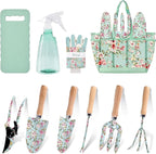WNJ Gardening Tool Set, 10 PCS Heavy Duty Floral Pattern Garden Tools Set Kit, Complete Gardening Tool Bag Set, with Non-Slip Rubber Handle, Best Gifts for Women