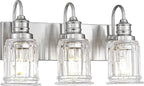 Bathroom Light Fixture, HWH 3-Light Vanity Light Brushed Nickel Modern Bathroom Lights Over Mirror, Bell-Shaped Fluted Glass, 5HZG106B-3W BN
