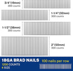 WORKPRO 1200 Count 18 Gauge Brad Nails, (2＂,1-1/2＂,1-1/4＂,3/4＂), Universal Brad Nail Gun Nails for Pneumatic & Electric Brad Nailers