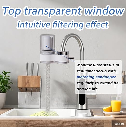 VYNTRA Faucet Water Filter, 7-Layer Kitchen Filter Water Faucet Element, 350 Gallons Activated Carbon Ceramic Filter Reduces 99% Chlorine, Limescale, Heavy Metals (2*Filter & 6*Adaptors) White