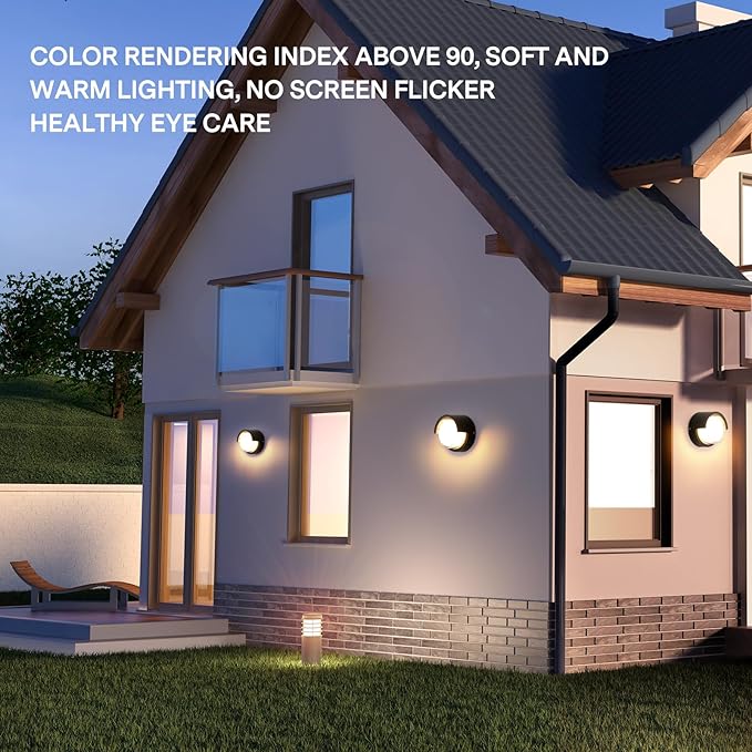 Outdoor Wall Light 4 Pack - Minimal Design Wall Sconce - Modern Black Round Lights - Warm 3000K - For Corridor