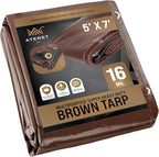 ATERET 5' x 7' Super Heavy Duty 16 Mil Brown Poly Tarp Cover - UV Resistant, Thick Waterproof, Rip and Tear Proof Tarpaulin with Grommets and Reinforced Edges