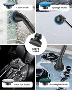 Electric Spin Scrubber, 2025 New Cordless Cleaning Brush for Home, IPX7 Waterproof Spin Scrubber with 7 Brush Heads, Adjustable Long Handle and 2 Rotating Speeds for Bathroom Tub Floor