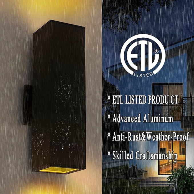 Dawn to Dusk Outdoor Light Fixtures Wall Mount 2 Pack, LED Modern Up Down Lighting Outdoor Wall Sconce Lights 2700k, 13" Black Outside exterior lights for House Porch Garage,IP65,UL Listed (Black)