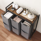 HOOBRO Laundry Sorter 3 Section, Laundry Hamper with Wheels, 3 × 11.5 Gal (43.4L), Rolling Laundry Basket, Pull-Out and Removable Oxford Fabric Laundry Bags, Rustic Brown and Grey BFG76XY01