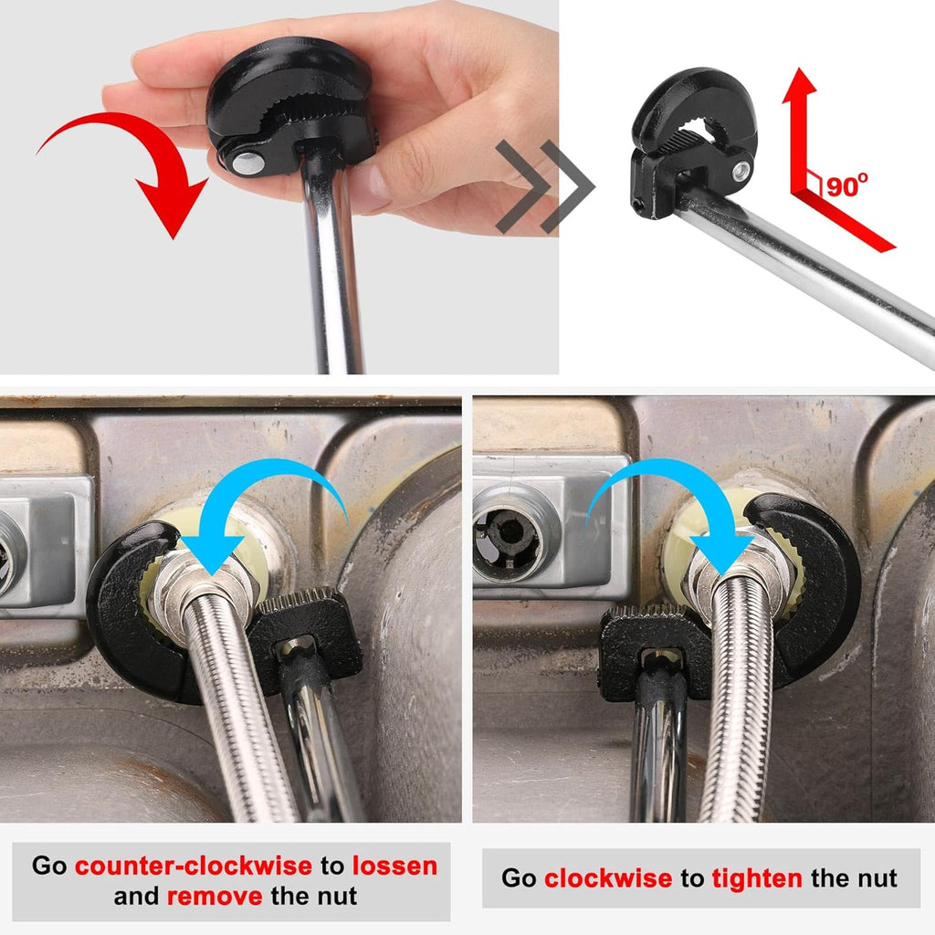 HAUTMEC PL0024 10" Basin Wrench Sink Faucet Wrench for Tight Spaces with Adjustable 3/8'' to 1-1/4''