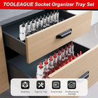 TOOLEAGUE 9Pcs Socket Organizer Tray and Magnetic Wrench Holder Set,Red SAE & Black Metric, 1/2", 1/4", 3/8" Socket Storage Trays for Tool Box Drawer