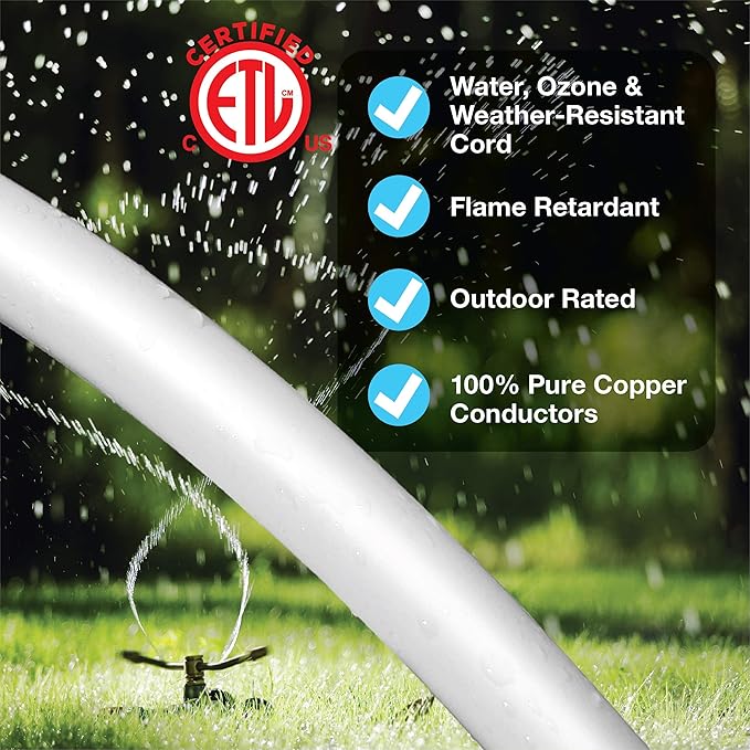 Clear Power 12 ft Indoor/Outdoor Extension Cord 16/3 SJTW, White, Water & Weather Resistant, Flame Retardant, 3 Prong Grounded Plug, CP10205