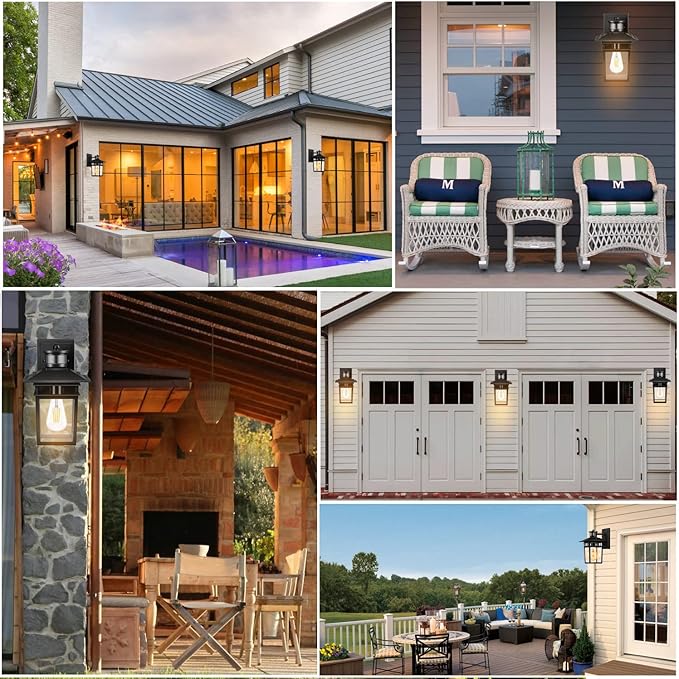 Motion Sensor Outdoor Lights Wall Mount, Dusk to Dawn Exterior Light Fixture, Anti-Rust Aluminum Waterproof, Porch Outside Wall Lights, for House Entryway Black Gold Wall Sconce Lanterns