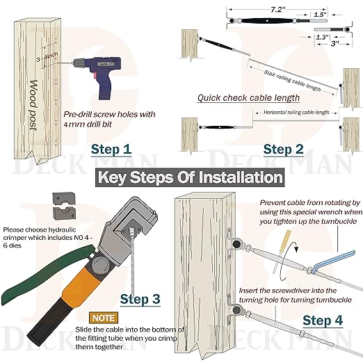 T316-Stainless Steel Adjustable Angle 1/8" Cable Railing Kit/Hardware for Wood Post，Marine Grade (10 Pack)