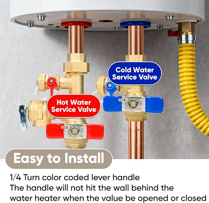 Upgrade 3/4 Inch IPS Isolator Tankless Water Heater Service Valve Kit, Isolation Valve with Pressure Relief Valve, Lead-Free Brass, Compatible with Rheem/Rinnai/EcoSmart/Navien/Noritz/Takagi/Bosch
