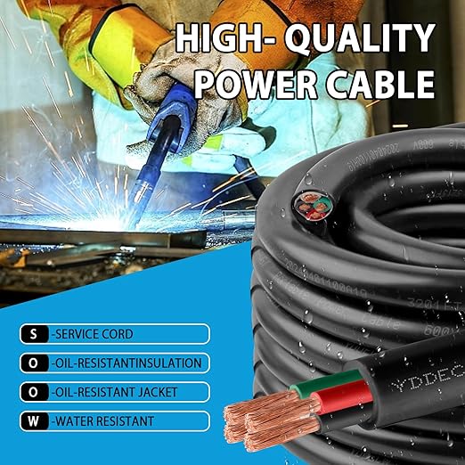 5ft 4/3 4 AWG Portable Power Cable (3 Conductor) - SOOW 600V 4 Gauge Electric Wire for Motor Leads, Portable Lights, Battery Chargers and Machinery - 3 Conductor - 5 Feet Electrical Cord