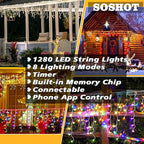 Christmas String Lights Outdoor - 99Ft/30M 1280 LED 8 Modes with Remote Control and App Waterproof Christmas Lights for Patio Yard Garden Wedding Party-Warm White to Multicolor