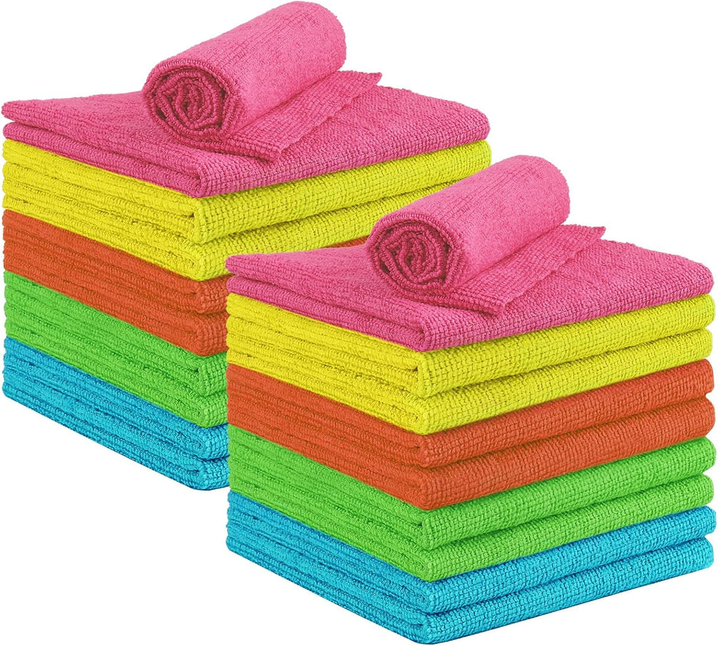 Shop Towel Rags, 20 Pack Reusable Shop Rags Bulk Microfiber Cleaning Cloth Lint Free Cleaning Towels for Car Kitchen Automotive Bar Mechanic Restaurant Garage, 11.5"x 11.5", Multicolor