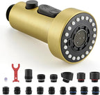 J-HVA Pull Down Kitchen Faucet Sprayer Head Replacement Part, 3 Function Pull Out Sink Sprayer Replacement Nozzle with 15 Adapters, Kitchen Faucet Head Hose Spray Tap Spout, Brushed Gold