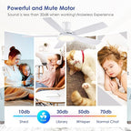 52In Flush Mount Ceiling Fans with Lights - White Low ProfileCeiling Fan with Remote/APP, Reversible, 3CCT Dimmable, Modern Fan Light for Indoor Living Room, Outdoor Covered Patios