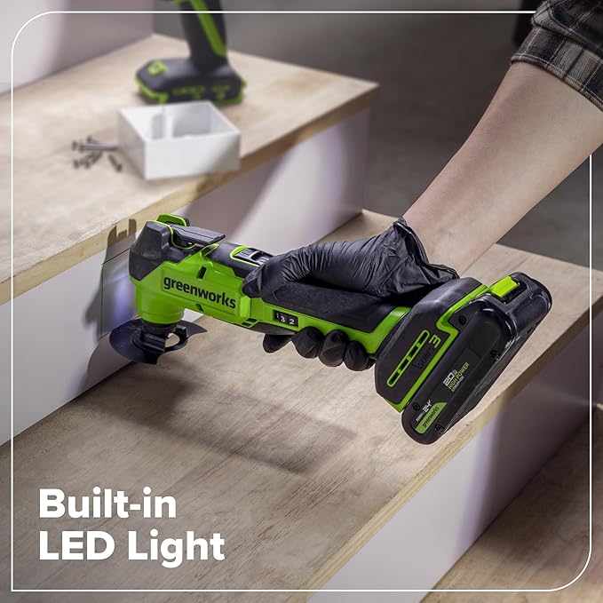 Greenworks 24V Cordless Brushless 5PCs Combo, Drill/Driver +Impact Driver +6.5" Circular Saw +Oscillating Tool +200LM Flashlight, 2.0Ah + 4.0Ah Batteries (24,000mAh Power Bank) and 65W USB-C Charger