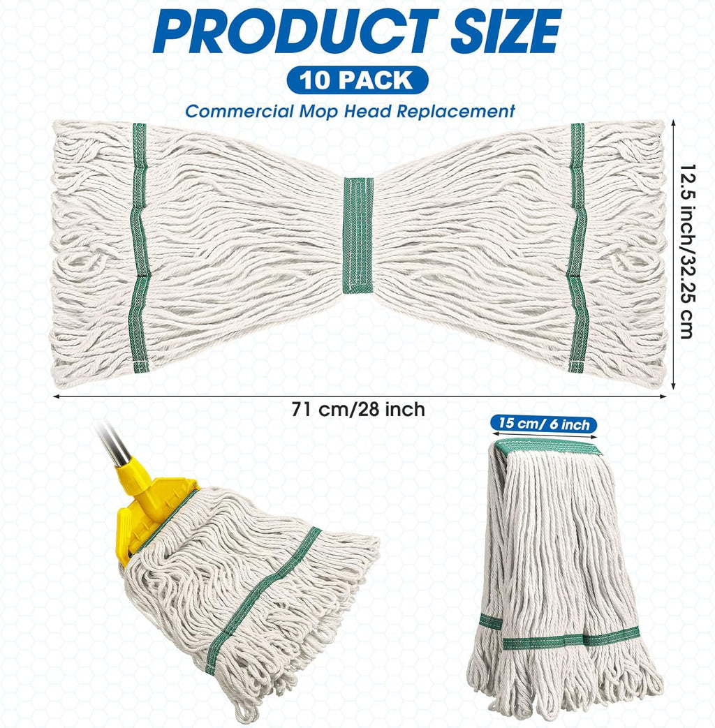 Eccliy 3 Pack Mop Heads Replacement Cotton String Mop Heads Heavy Loop Commercial Refills Replacement Bulk Heavy Duty Wet Refills for Home Industrial Commercial Floor Cleaning