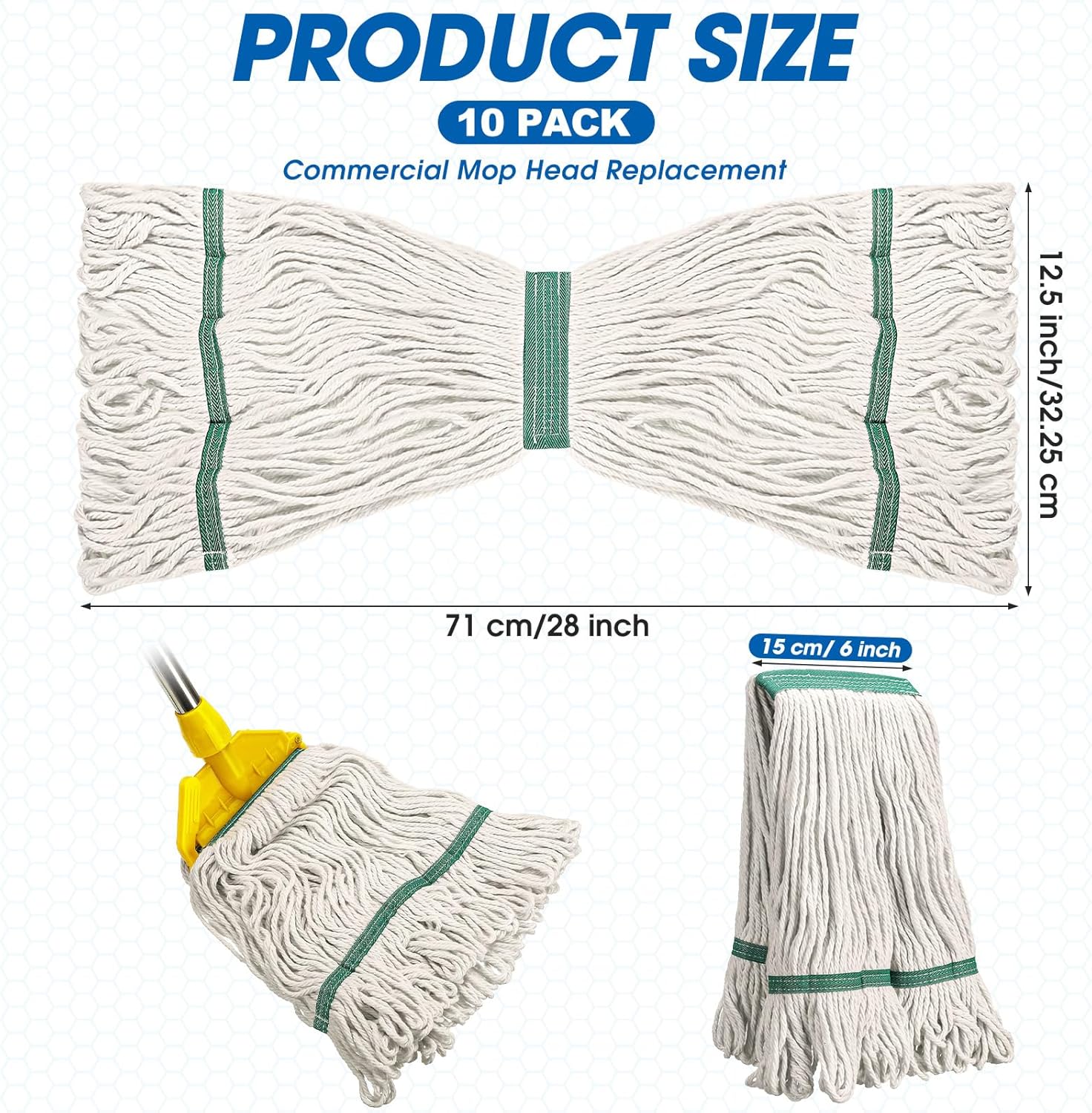 6 Pack Heavy Loop End Cotton String Mop Head Heavy Duty Mop Head Commercial Refills Mop Head Replacement for Home Industrial Commercial Floor Cleaning(White, Green)